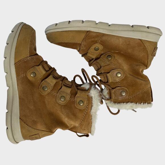 Sorel Womens Size 6.5 Joan Fur Lined Leather Waterproof Camel Brown Snow Boots - Picture 9 of 13